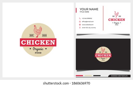 Vintage Chicken Farm Logo Design Illustration with business card template