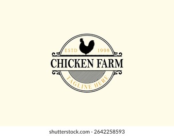 Vintage Chicken Farm Logo.chicken farm logo vector illustration design. Chicken Farming Logo Design
