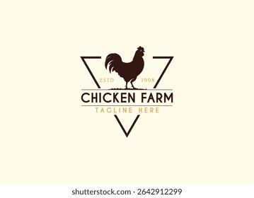 Logotipo Vintage Chicken Farm.logotipo da fazenda de frango design de ilustração vetorial. Design do logotipo de criação de frangos