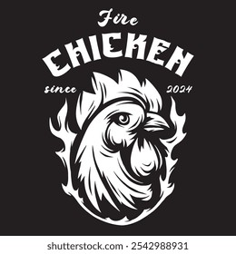 Ilustración de cabeza de pollo de Antiguas con efecto de fuego para necesidades de logotipo y parche