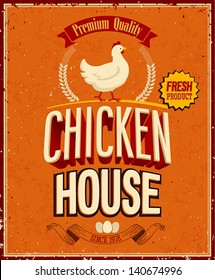 Vintage Chicken House Poster. Vector Illustration.