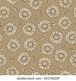 Vintage chicory flowers seamless pattern. Hand drawn chicory flowers and buds background 