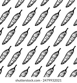 patrón de chile vintage para diseño de empaque. fondo de patrón de chile. fondo de patrón sin fisuras de chile vintage. doodle patrón de pimienta picante. 