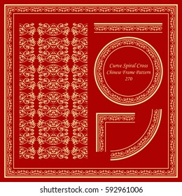 Vintage Chinese Frame Pattern Set Curve Spiral Feather Cross