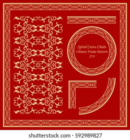 Vintage Chinese Frame Pattern Set Spiral Curve Cross Chain