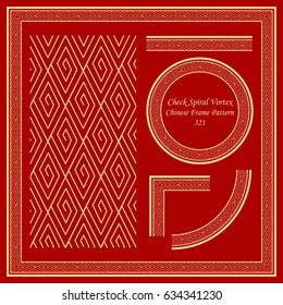 Vintage Chinese Frame Pattern Set check geometry spiral vortex line