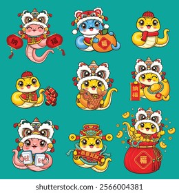 Vintage Chinese new year poster design with snake. Translation:  Wishing you prosperity and wealth, fortune, Prosperity.