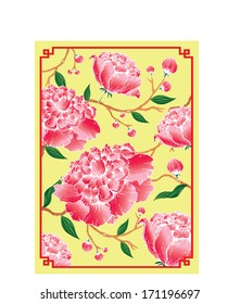vintage chinese peonies vector/illustration