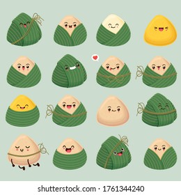 Vintage Chinese rice dumplings cartoon character. Dragon boat festival illustration. .(caption: caption: Dragon Boat festival, 5th day of may, Happy Festival, Chinese rice dumplings, zongzi)