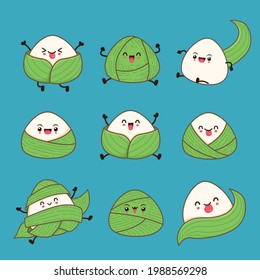 Vintage Chinese rice dumplings cartoon character. Dragon boat festival illustration.