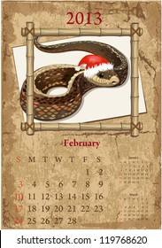 Vintage Chinese-style calendar for 2013, february