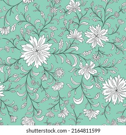 Vintage Chintz Floral vector  Seamless Pattern, folk art hand drawn, line drawing