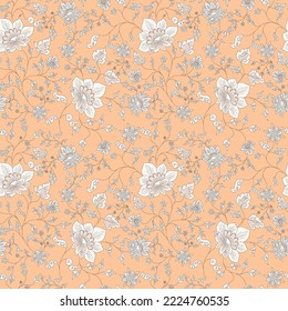 Vintage Chintz Style Floral seamless Pattern on Pastel Peach Background