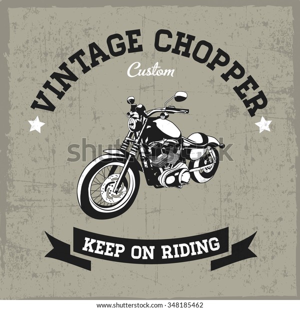 Vintage chopper with hand drawn motorcycle,\
dusty background