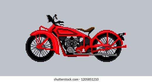 vintage chopper motorcycle.Pixel art. Vector Illustration isolated on  background.