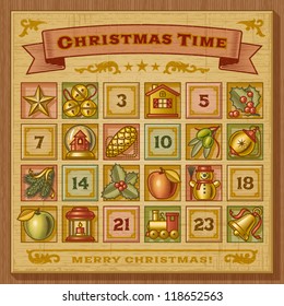 Vintage Christmas Advent Calendar. Vector