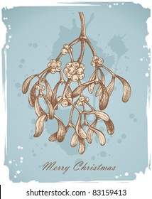 Vintage Christmas Background With Mistletoe - Hand Drawn By Me