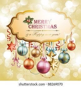 Vintage christmas background with place for text. Vector illustration.