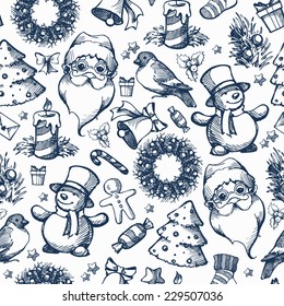 Vintage Christmas background. Seamless hand drawn pattern