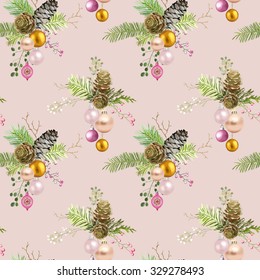 Vintage Christmas Background - Patrón sin foco en el estilo acuarela - vector