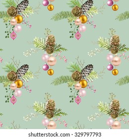 Vintage Christmas Background - Seamless Pattern in Watercolor Style - vector
