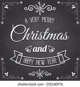 Vintage  Christmas background with typography on blackboard with chalk