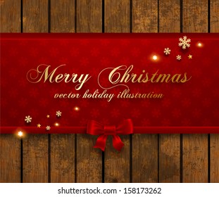 Vintage Christmas Background, Wood Texture, Vector