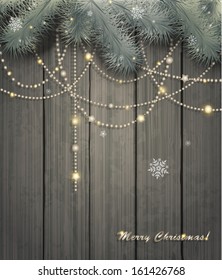 Vintage Christmas Background, Wood Texture, Vector