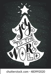 Vintage Christmas bauble with hand drawn snowflakes on the chalkboard background and Merry Christmas hand lettering. Design elements perfect for xmas greeting and invitation cards, flyers and poster.