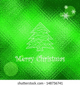 Vintage Christmas Card With Abstract Christmas Tree On Glass Effect Texture Background 