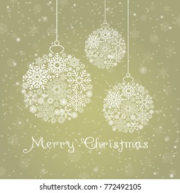 Vintage Christmas card with Christmas Ball / Christmas Ball made of snowflakes isolated