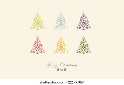 Vintage Christmas Card . Beautiful Christmas tree illustration. Vector