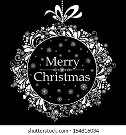 Vintage Christmas card. Celebration black background with Christmas wreath and place for your text. Vector Illustration