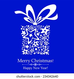Vintage Christmas Card. Celebration blue background with gift boxes and place for your text. vector illustration 