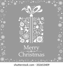 Vintage Christmas card. Celebration Gift box with ribbon. Vector illustration 