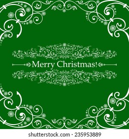 Vintage Christmas card. Celebration green background with snowflake and place for your text. Vector Illustration