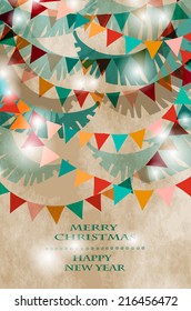 Vintage Christmas card with Christmas decorations, Xmas background