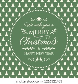 Vintage Christmas card with decorative text and ornaments. Vector.