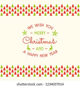 Vintage Christmas card with decorative text and ornaments. Vector.