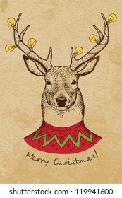 Vintage Christmas Card With Deer