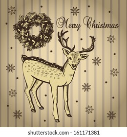 Vintage Christmas card with deer