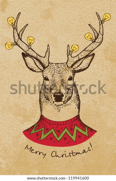 Vintage Christmas Card Deer Stock Vector (Royalty Free) 119941600