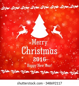 Vintage Christmas card with deer and Christmas tree / Christmas background with deer and tree / Christmas greeting card Celebration background with deer and tree
