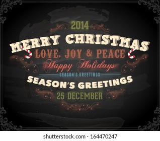 Vintage Christmas Card Design. Chalkboard texture. Chalk Design.