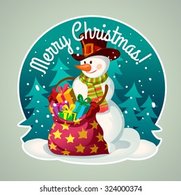 Vintage christmas card design with snowman