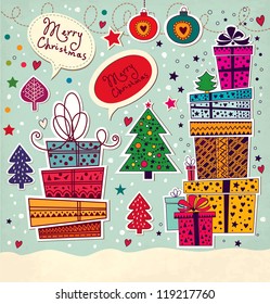 Vintage Christmas card with gift boxes