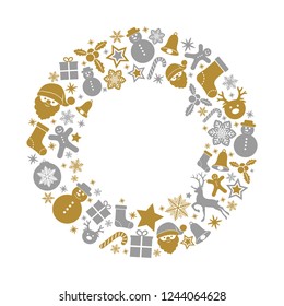 Vintage Christmas card with graland and decorations. Vector.