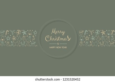 Vintage Christmas card with hand drawn elements. Vector.