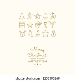 Vintage Christmas card with hand drawn elements. Vector.