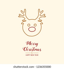 Vintage Christmas card with hand drawn reindeer. Vector.